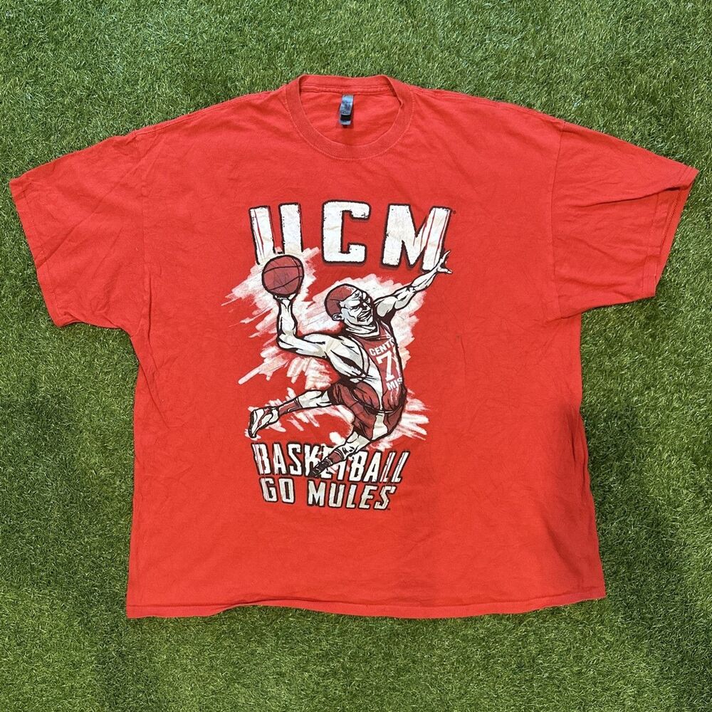 VTG Y2K UCM University of Central Missouri Mules Basketball Red T Shirt Mens XXL